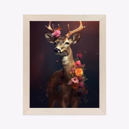Poster med ram - Deer decorated with flowers