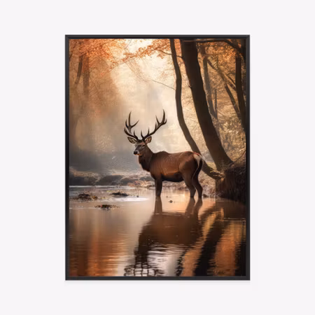 Poster med ram - Autumn forest with a deer in the