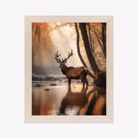 Poster med ram - Autumn forest with a deer in the