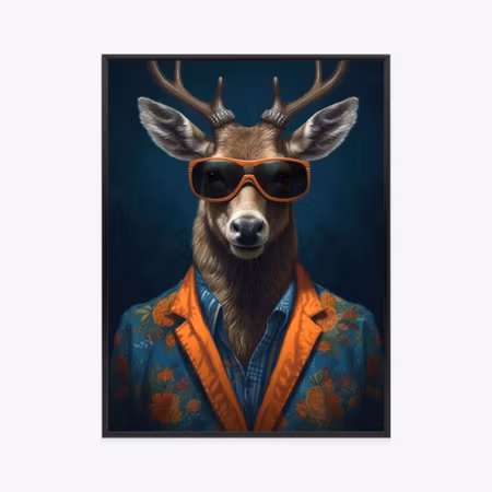 Poster med ram - Deer with glasses and elegant