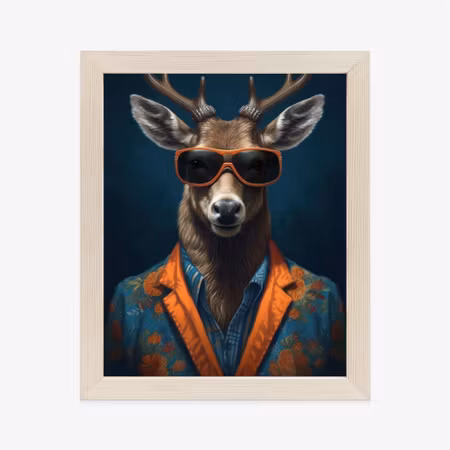 Poster med ram - Deer with glasses and elegant