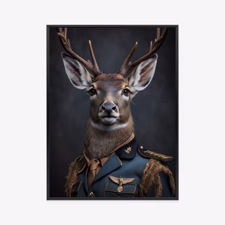 Poster med ram - Deer in military uniform