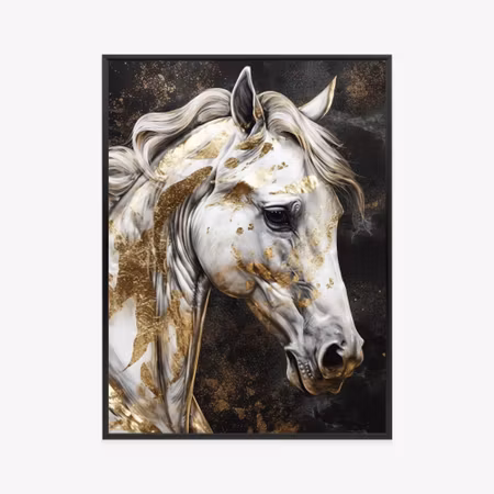 Poster med ram - White horse with gold