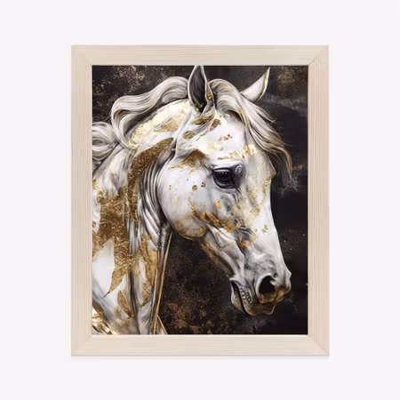 Poster med ram - White horse with gold