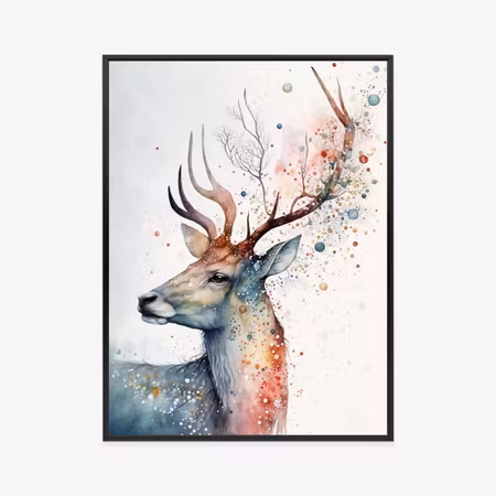 Poster med ram - Portrait of a deer painted with