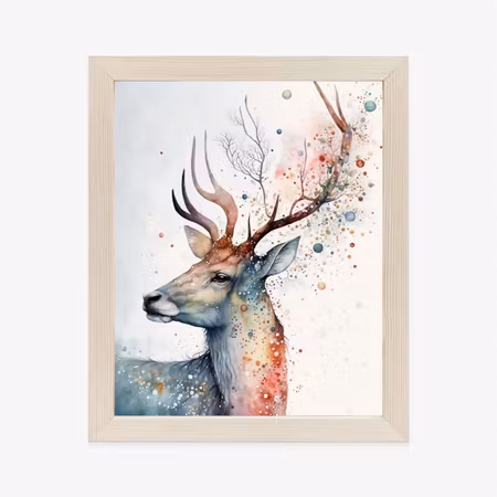 Poster med ram - Portrait of a deer painted with