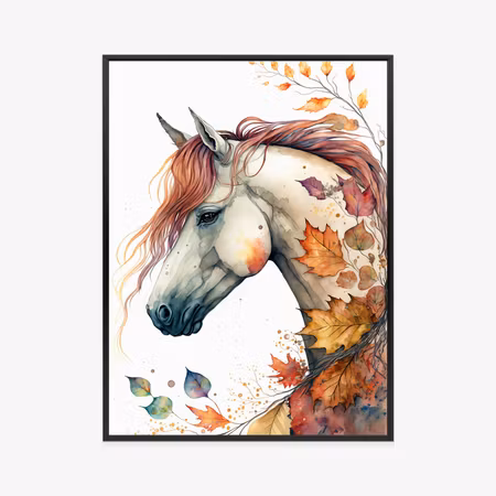Poster med ram - Watercolor with a horse in autumn