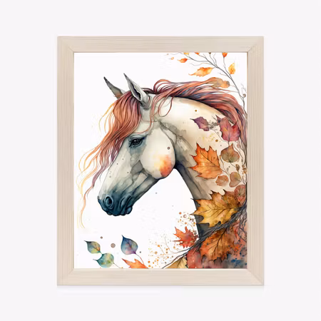 Poster med ram - Watercolor with a horse in autumn