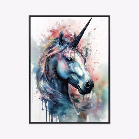 Poster med ram - Pastel watercolor with a unicorn