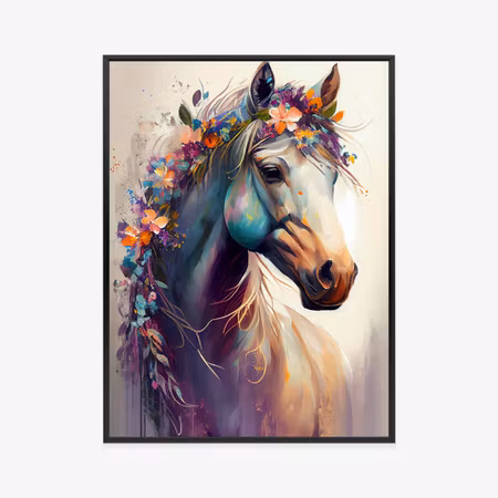 Poster med ram - Beautiful horse with flowers in