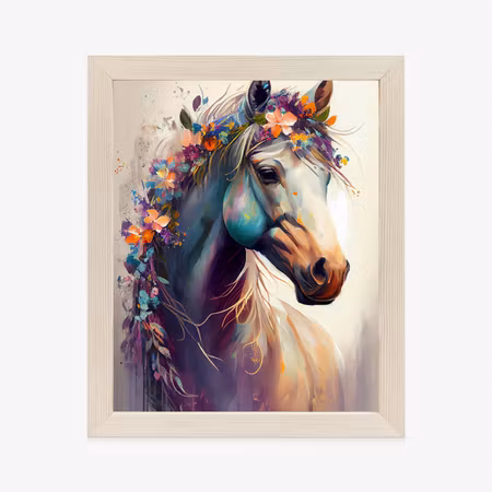 Poster med ram - Beautiful horse with flowers in
