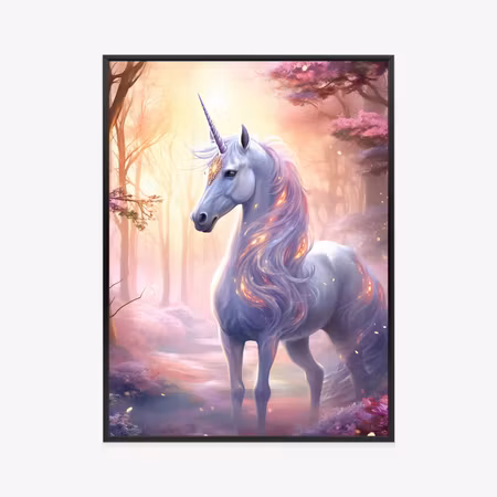 Poster med ram - Glowing unicorn in the forest