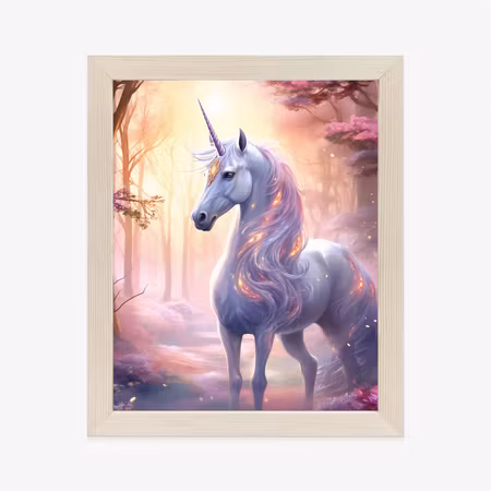 Poster med ram - Glowing unicorn in the forest