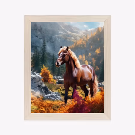 Poster med ram - Autumn landscape with a horse
