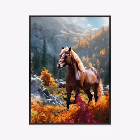 Poster med ram - Autumn landscape with a horse