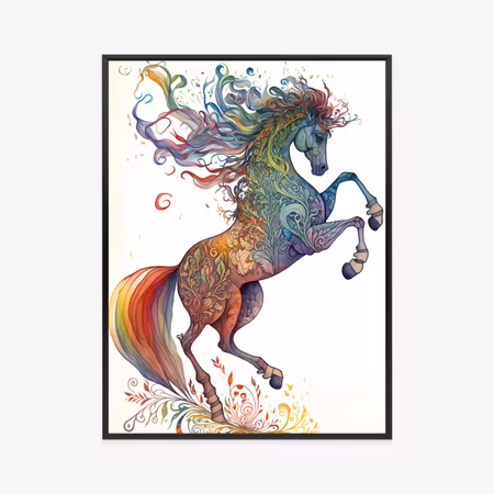 Poster med ram - Horse with rainbow ornaments