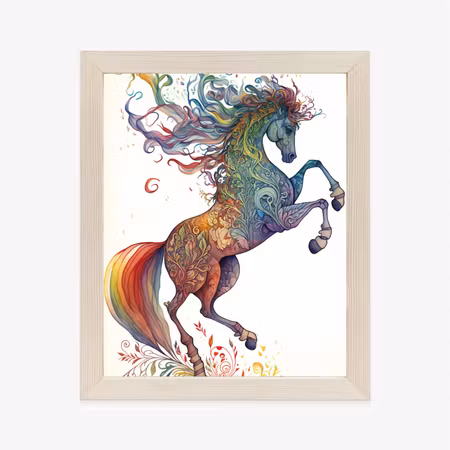 Poster med ram - Horse with rainbow ornaments