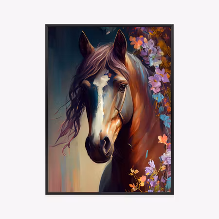 Poster med ram - Portrait of a horse in flowers