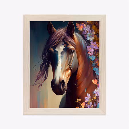 Poster med ram - Portrait of a horse in flowers