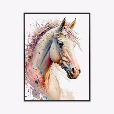 Poster med ram - Painted portrait of a horse in