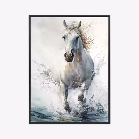 Poster med ram - White horse galloping in the
