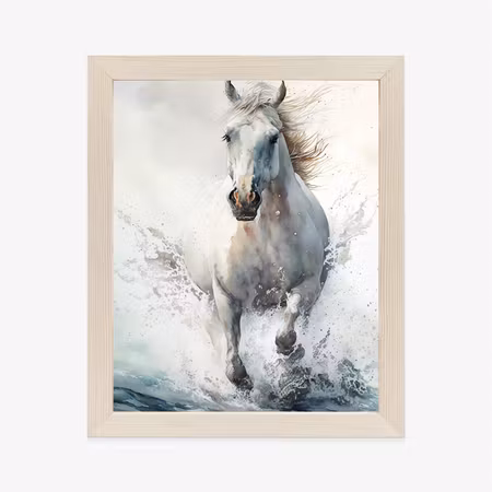 Poster med ram - White horse galloping in the