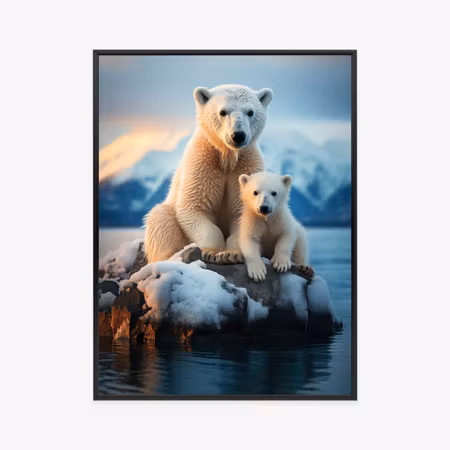 Poster med ram - Polar bears on ice
