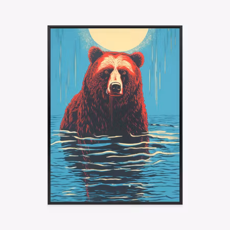 Poster med ram - Brown bear in the water