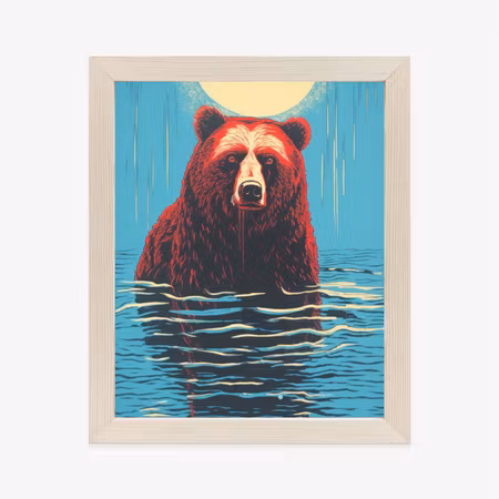 Poster med ram - Brown bear in the water