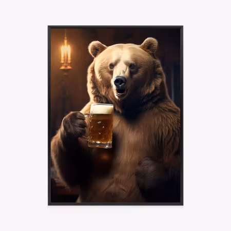 Poster med ram - Funny cute teddy bear with a mug