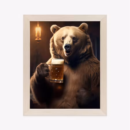 Poster med ram - Funny cute teddy bear with a mug