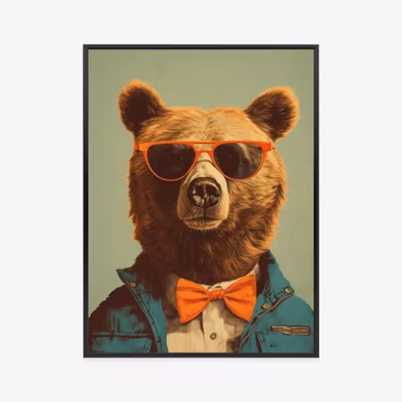 Poster med ram - Teddy bear in sunglasses