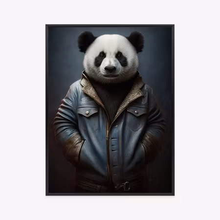 Poster med ram - Panda bear wearing a denim jacket
