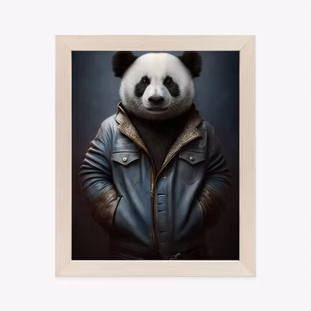 Poster med ram - Panda bear wearing a denim jacket