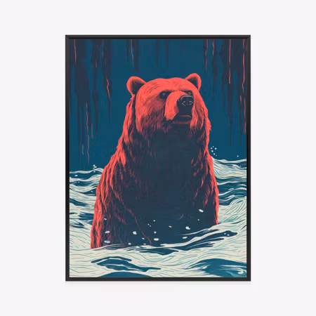 Poster med ram - Brown bear in the water