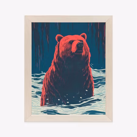 Poster med ram - Brown bear in the water