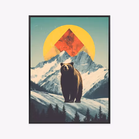 Poster med ram - Bear in the mountains in winter