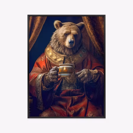 Poster med ram - Fantasy bear with a cup
