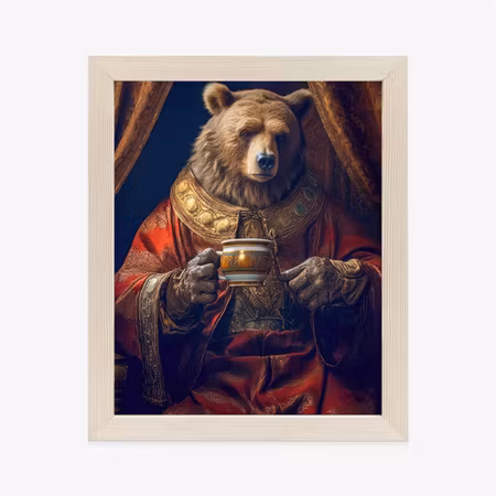 Poster med ram - Fantasy bear with a cup