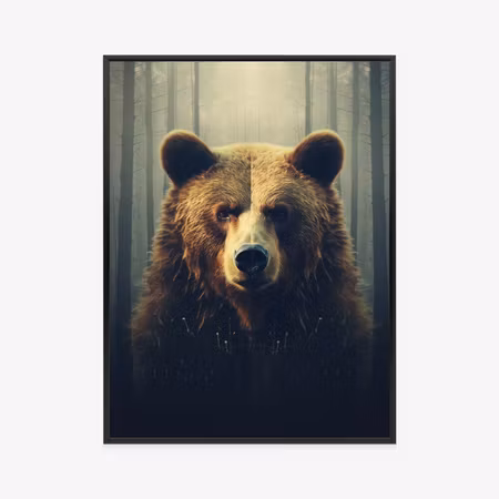 Poster med ram - A huge bear in a foggy forest
