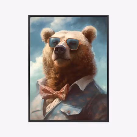 Poster med ram - A bear in a bow tie and glasses
