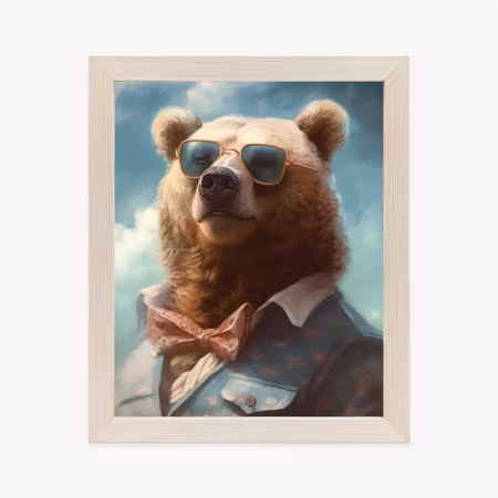 Poster med ram - A bear in a bow tie and glasses
