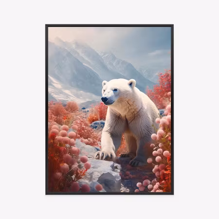 Poster med ram - White bear among flowers