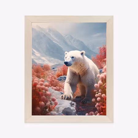 Poster med ram - White bear among flowers