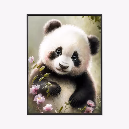 Poster med ram - A fairy-tale panda in flowers