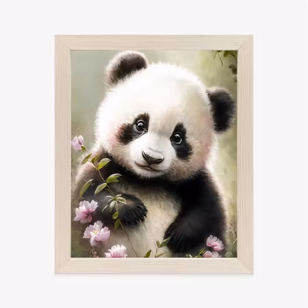 Poster med ram - A fairy-tale panda in flowers
