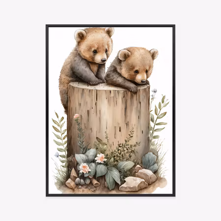 Poster med ram - Illustration with bear cubs