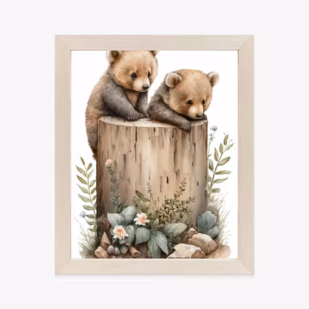 Poster med ram - Illustration with bear cubs