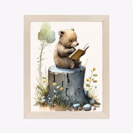 Poster med ram - A bear reading fairy tales on a