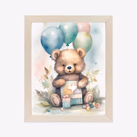 Poster med ram - A bear with a bunch of balloons
